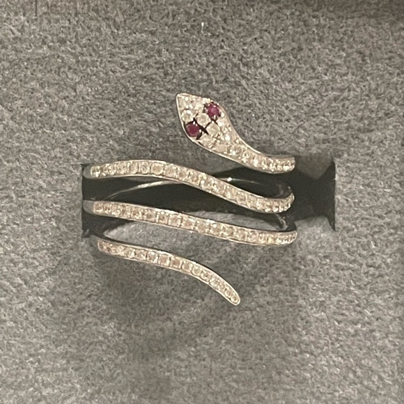 Anne Sisteron 14k white gold, .33 carats diamond, .02 ruby snake size 6 - Picture 1 of 13